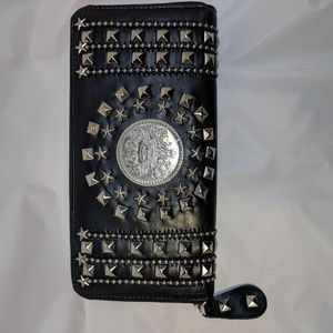 Zip around studded wallet